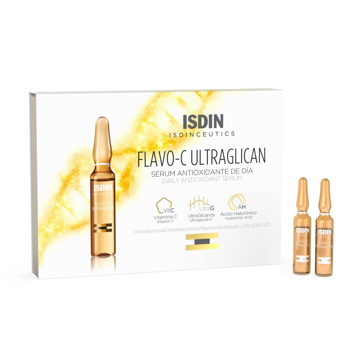 Isdin Ampollas De Suero Flavo-c Ultraglican, Vitamina C Y Ácido Hialurónico, 10 Ampollas