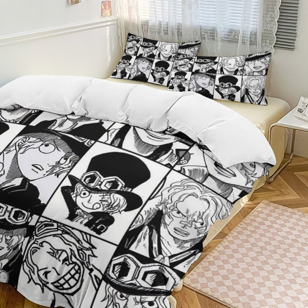 Sabo Bed Duvet Cover Funny Anime Cartoon Bedding Sets Lightweight 3 Piece Comforter Sets