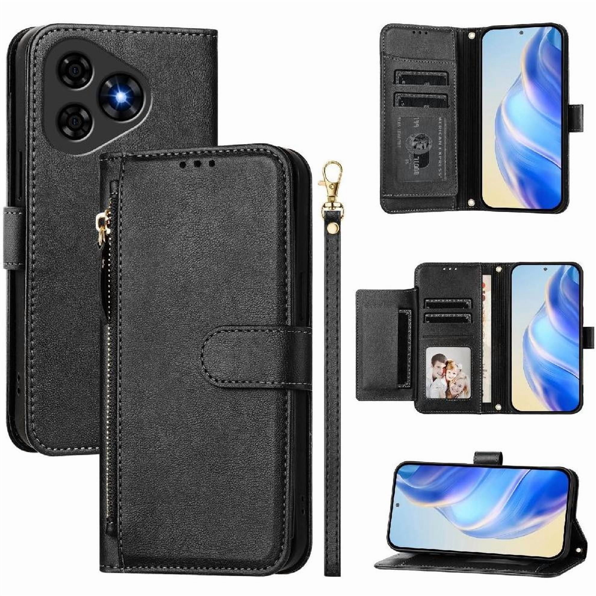 Foxdock - Funda Tipo Billetera Para Ulefone Note 19 Con Cremallera Portatarjetas Soporte Correa De Muñeca Cuero Negro