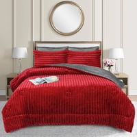Aladdins Shop - Cobertor De Invierno 2 Plazas Modelo Lineas Piel De Oveja Color Rojo