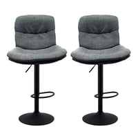 Global Latin Group - Pack 2 Silla De Bar Ajustable Base Negra Y Tela Estilo Nórdico Gris Oscuro