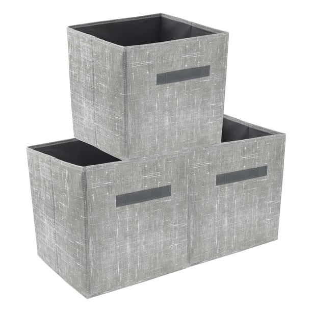 Cubo de Almacenamiento REGALWOVEN, 3 Piezas de Contenedor de Tela con Asa para Estantes y Armarios, Cesta de Almacenamiento Plegable para Organizar Ropa y Libros Gris 11*11*11in