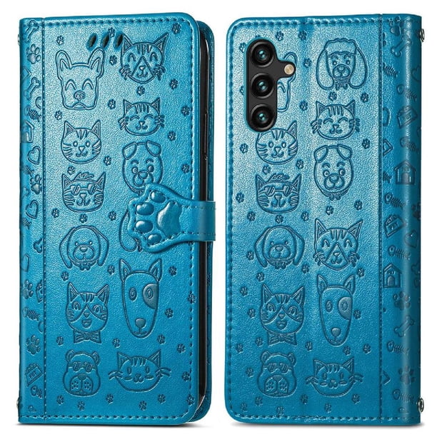 Funda Cartera FOXDOCK para Samsung Galaxy A13 5G , Flip PU con Relieve de Gatos y Perros, Tarjetero y Soporte