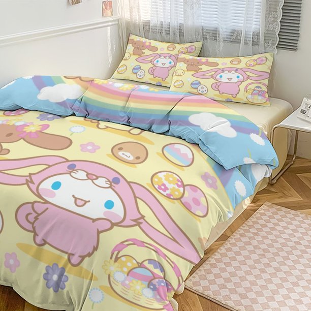 3PCS Cinnamoroll Bedding Set Comforter Duvet Cover Set Quilt Cover for Kids Teens Bedroom Decoration