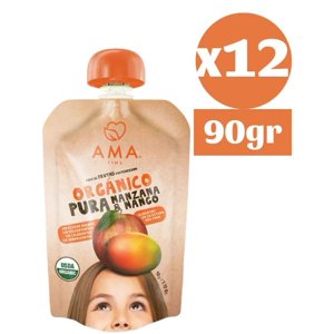 Ama Time - Pack 12X Ama Pure Fruta Manzana Mango Orgánico Papilla Compota