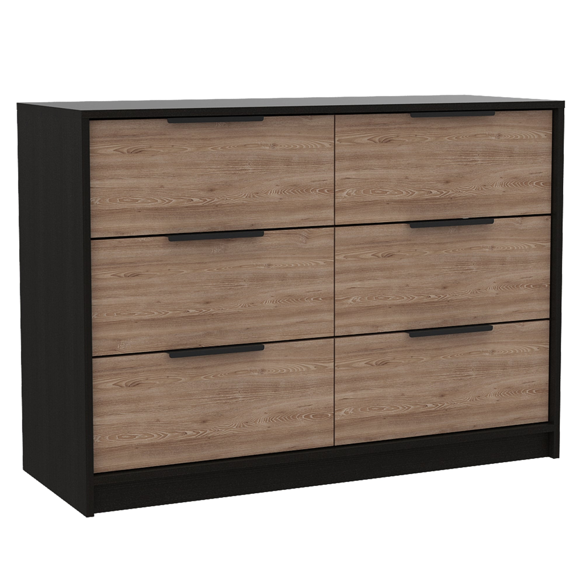 Fmfurniture - Comoda 4 Cajones 2 Puertas Fm-003n - Negro Y Cafe Claro