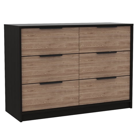 Fmfurniture - Comoda 4 Cajones 2 Puertas Fm-003N - Negro Y Cafe Claro