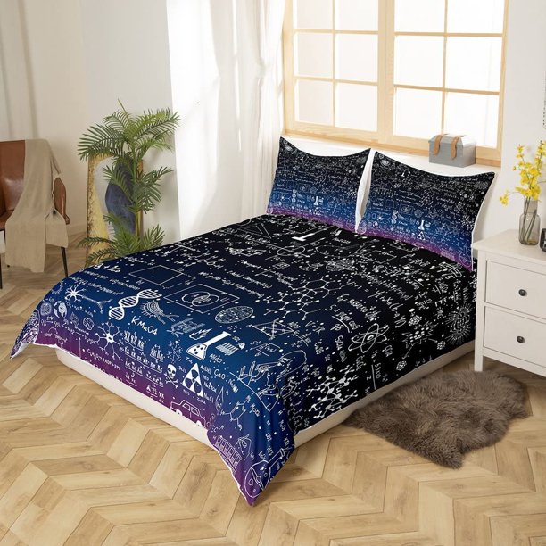 Math Equation Duvet Cover Mathematics Formula Biology Bedding Set Math Geometry Science Comforter Cover for Boys Girls Teens Galaxy Bedspread Cover King Size