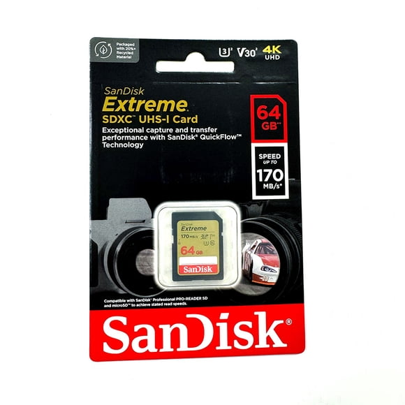 Tarjeta de Memoria SD Extreme 64GB SanDisk 170MB/s SDXC UHS-I