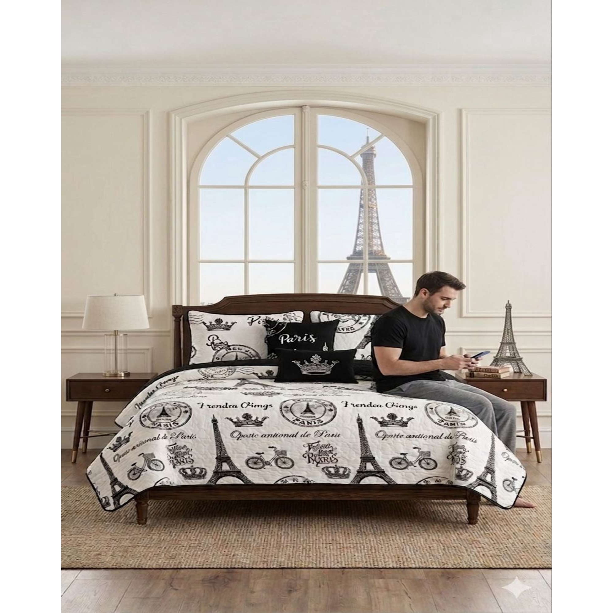 Myl Todo Hogar - Quilt Verano Torre Eiffel Plaza Y Media + 1 Funda De Almohada