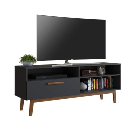 Rack de TV hasta 55" Be Design 4 Espacios Negro - Estilo Escandinavo Retro (136x58.8x37.7 cm)