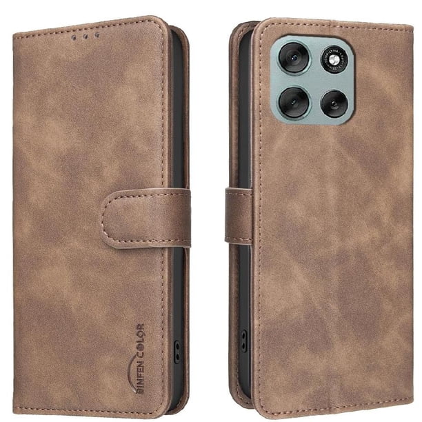 Funda Billetera para Motorola Moto G56 Protección RFID y Soporte Ajustable Marrón