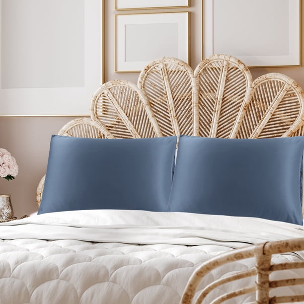 PiccoCasa Fundas de Almohada de Lujo de Satén Juego de Fundas de Almohada Sedosas de 2, Reina Gris Pizarra