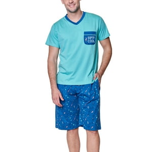 Baziani - Pijama Corto Hombre Escote V Turquesa L