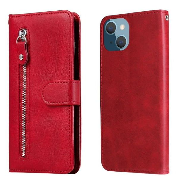 Funda con Cremallera para iPhone 14, Carcasa Cartera de Cuero PU con Soporte y Tarjetero