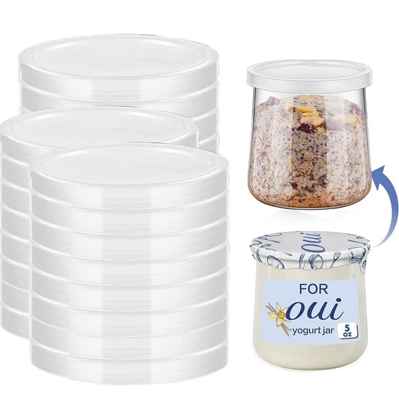 Tapas para tarros de yogur Boxweer, 15 unidades, de plástico transparente, reutilizables, sin BPA