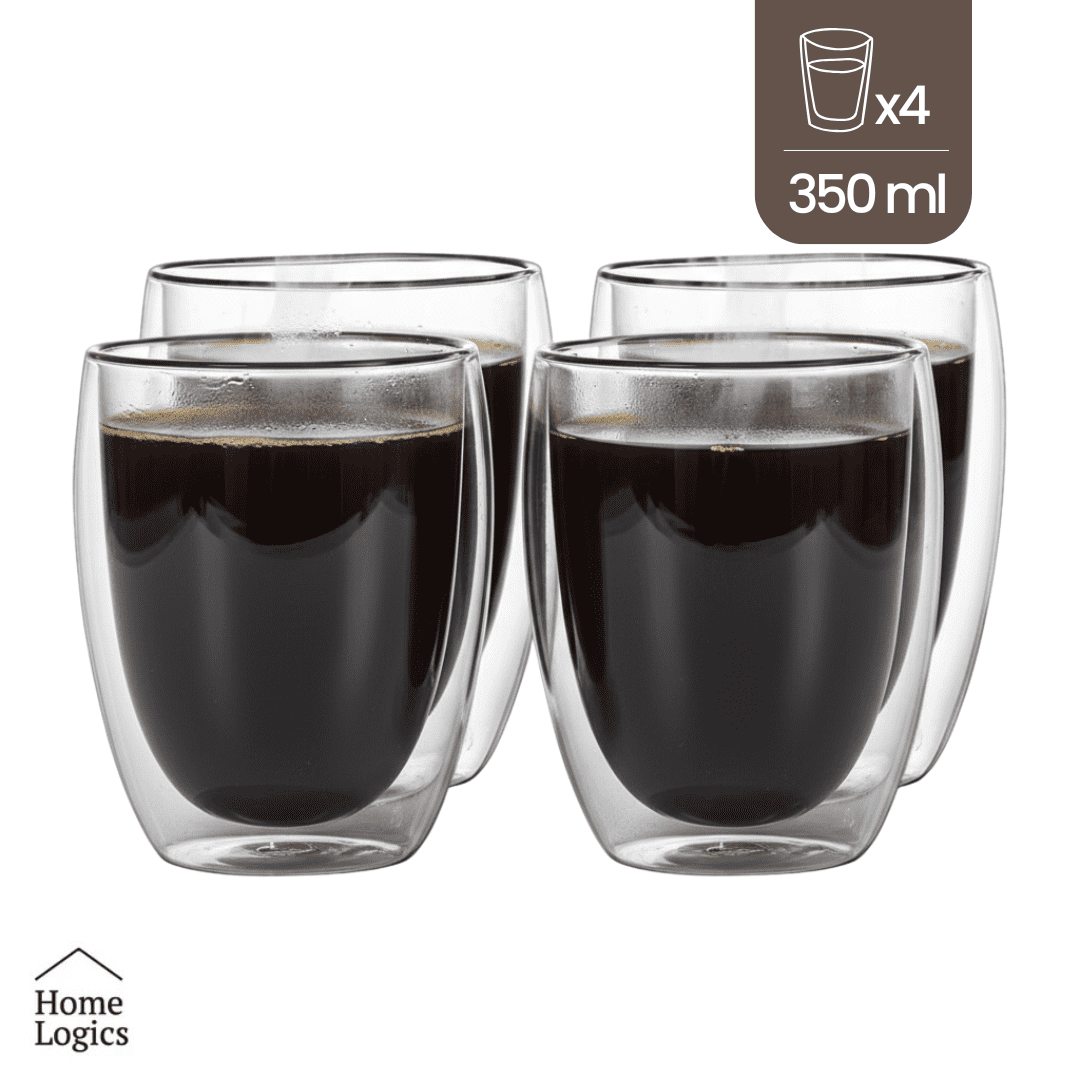 Set 4 Tazas Vidrio Doble Pared 350 Ml Home Logics 1 Un