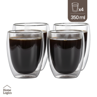 Set 4 Tazas Vidrio Doble Pared 350 Ml Home Logics 1 Un