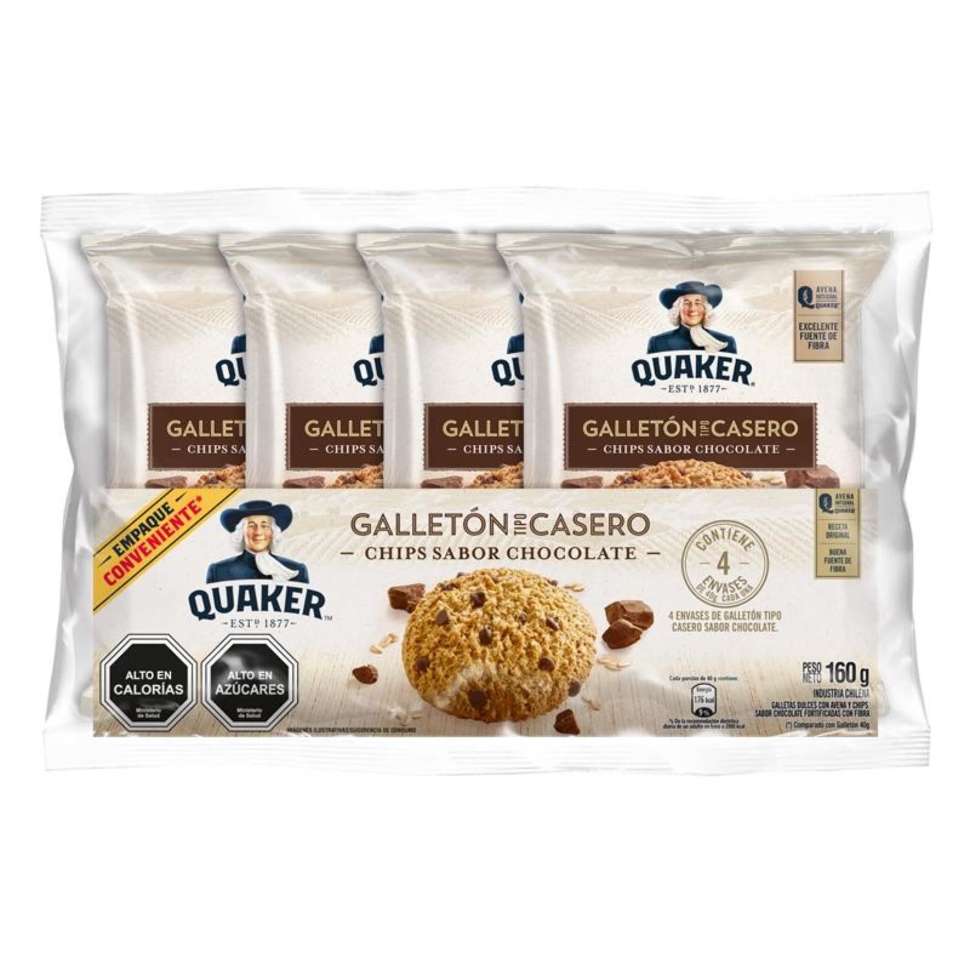 Galletón Tipo Casero Sabor Chocolate Pack 4 Un 160 g Quaker