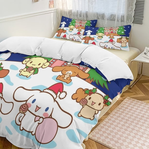 Sanrio Quilt Set Thicken Soft 3 Pieces Bedding Set All Season Duvet Cove with 2 Pillowcases for Adult Women Girls Teens Home Room Decor
