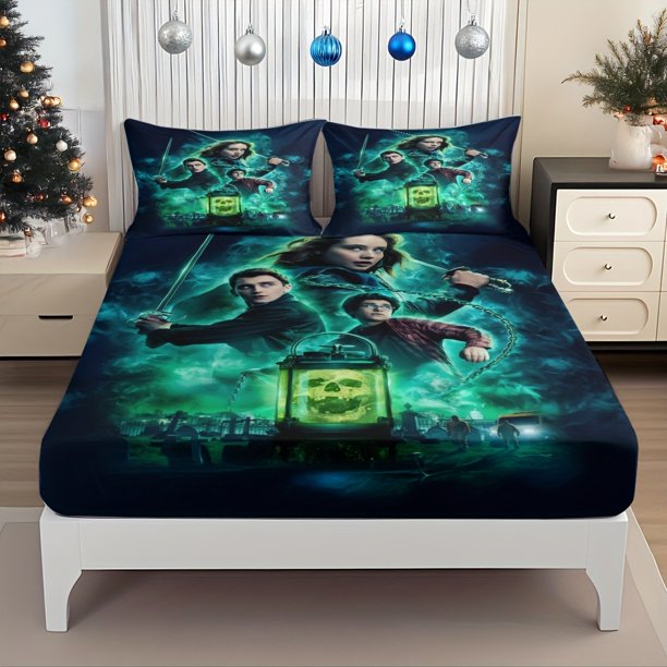 Fitted Sheet Set Sword-Wielding And Embark on a Mysterious Adventure with Skeleton Lanterns Pattern Mattress Protector Elastic Design Bed Sheet Fits Perfectly C