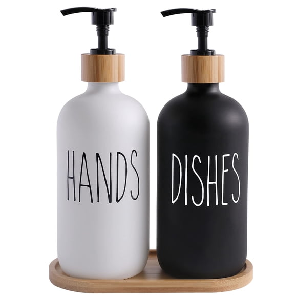 Set Dispensador De Jabón Glass Con Jabón De Manos Y Jabón Para Platos