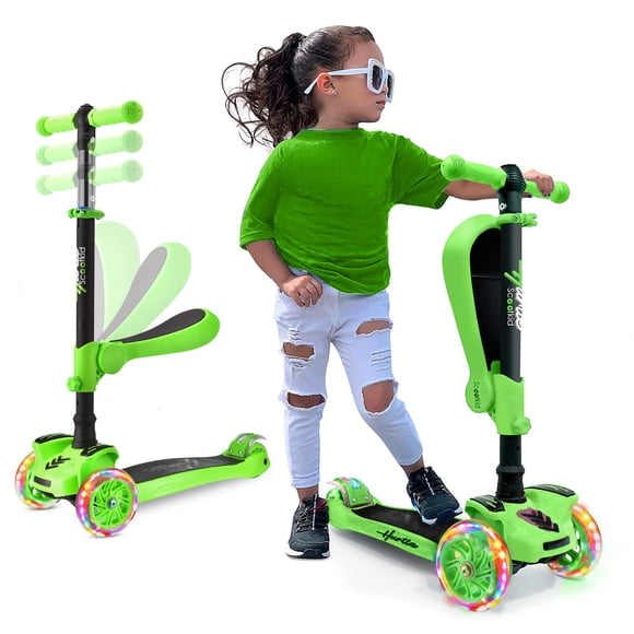 Patinete de 3 ruedas Hurtle ScootKid 2 en 1 para sentarse y pararse para niños, verde