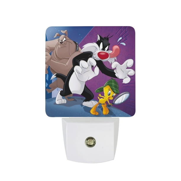 Silvestre y Piolín Luz nocturna LED con sensor de anochecer a amanecer para dormitorio, baño, pasillo, escaleras - Lámpara LED nocturna de enchufe, 0.5W - 1 pieza