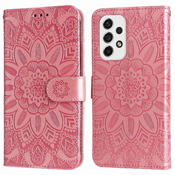 Funda tipo cartera FOXDOCK para Samsung Galaxy A73 5G , diseño girasol en relieve, cuero PU, cierre magnético, soporte y tarjetero