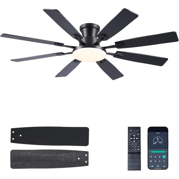 Ventilador de techo JSAITEE de 60 pulgadas con luz LED y control remoto