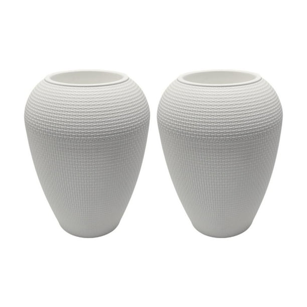 Set 2 Maceteros Plastico Redondo Ovalado Moderno Textura M blanco