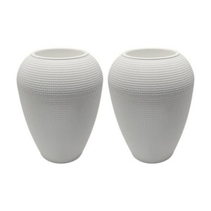 Fliperex - Set 2 Maceteros Plastico Redondo Ovalado Moderno Textura M Blanco