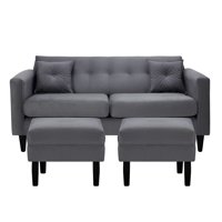 Bodevir - Sofa New Retro 3C + 2 Pouf Felpa 00 Gris