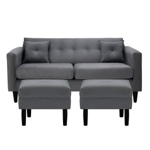 Bodevir - Sofa New Retro 3C + 2 Pouf Felpa 00 Gris