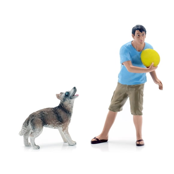Figurina American Diorama 23889 Hombre/Perro a escala 1:18 Azul/Amarillo/Verde