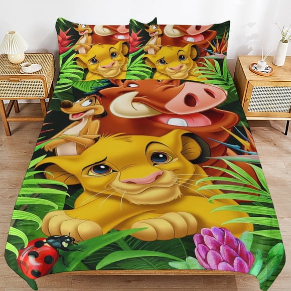 Lion King 3 Piece Comforter Bedding 1 Set Super Soft Quilt Cover with 2 Pillowcases Funny Merch Movie Fans Gifts for Girls Boys Kids Adults