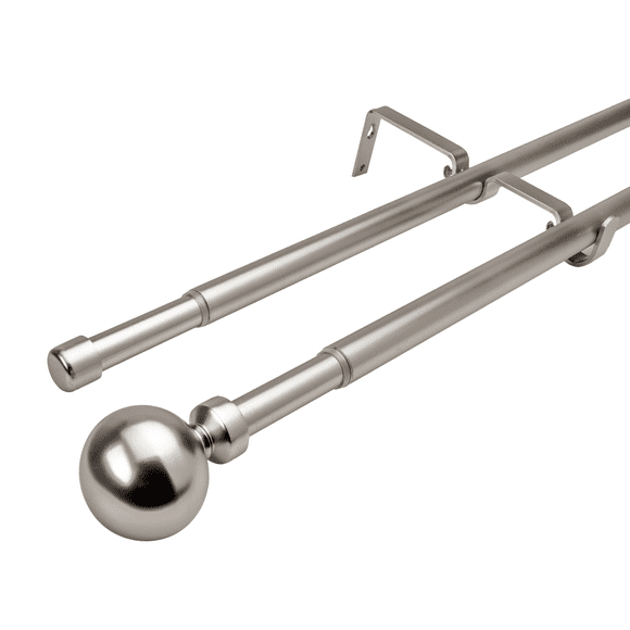 Set Doble De Barras Para Cortina Extensible 120-210 Cm De Metal Diámetro 16/19 Mm Soporte De Muro Terminal Bola Color Satín