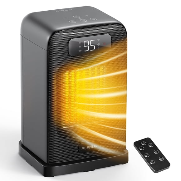 Escritorio pequeño Space Heater FLANUR de 1500 W con control remoto de 4 modos, negro