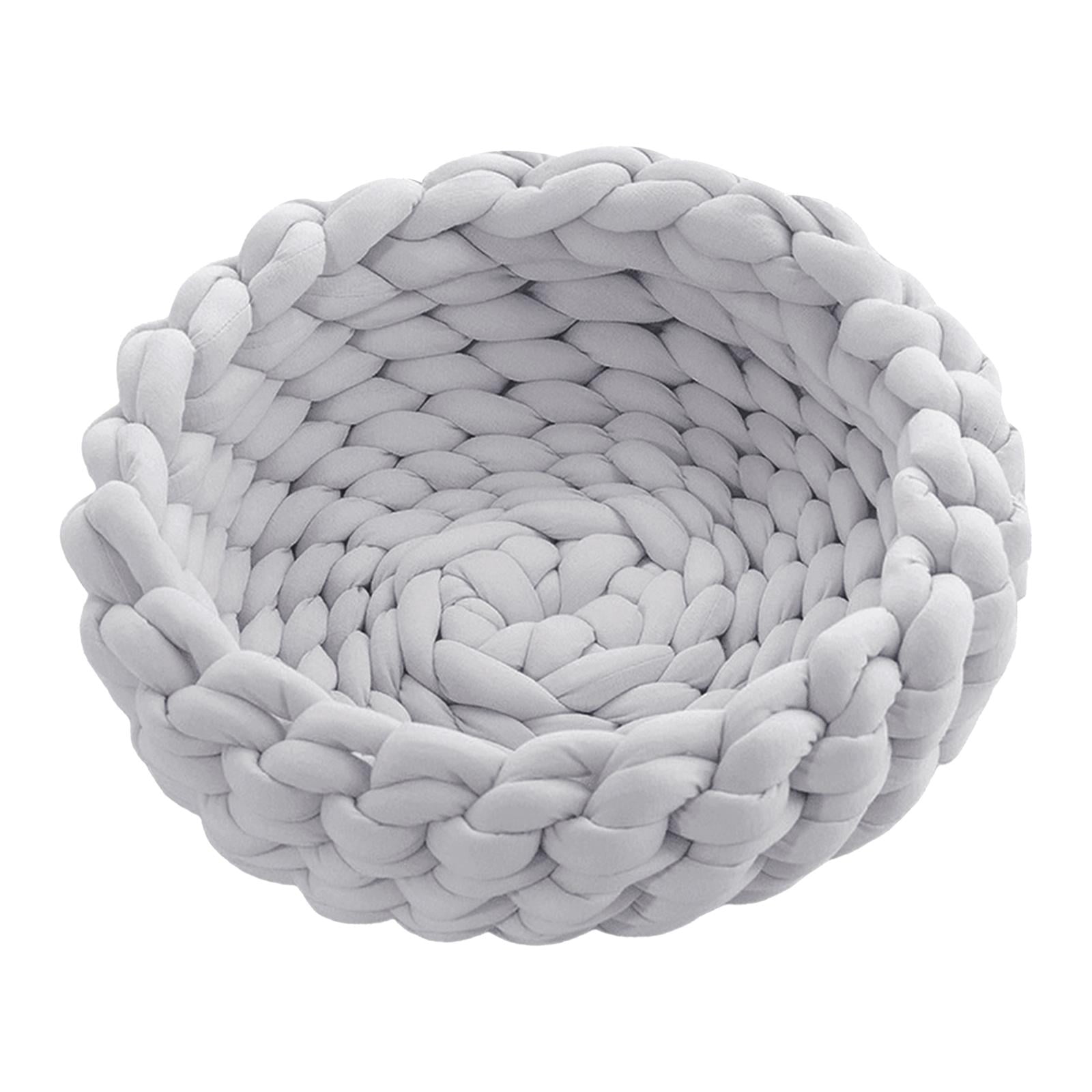 Ioensy - Cesta De Cama Para Gatos De Punto De Algodón, Redonda, Hecha A Mano, Cómoda Para Perros Pequeños, Cachorros, Gris Claro
