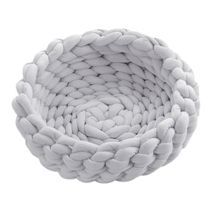Ioensy - Cesta De Cama Para Gatos De Punto De Algodón, Redonda, Hecha A Mano, Cómoda Para Perros Pequeños, Cachorros, Gris Claro