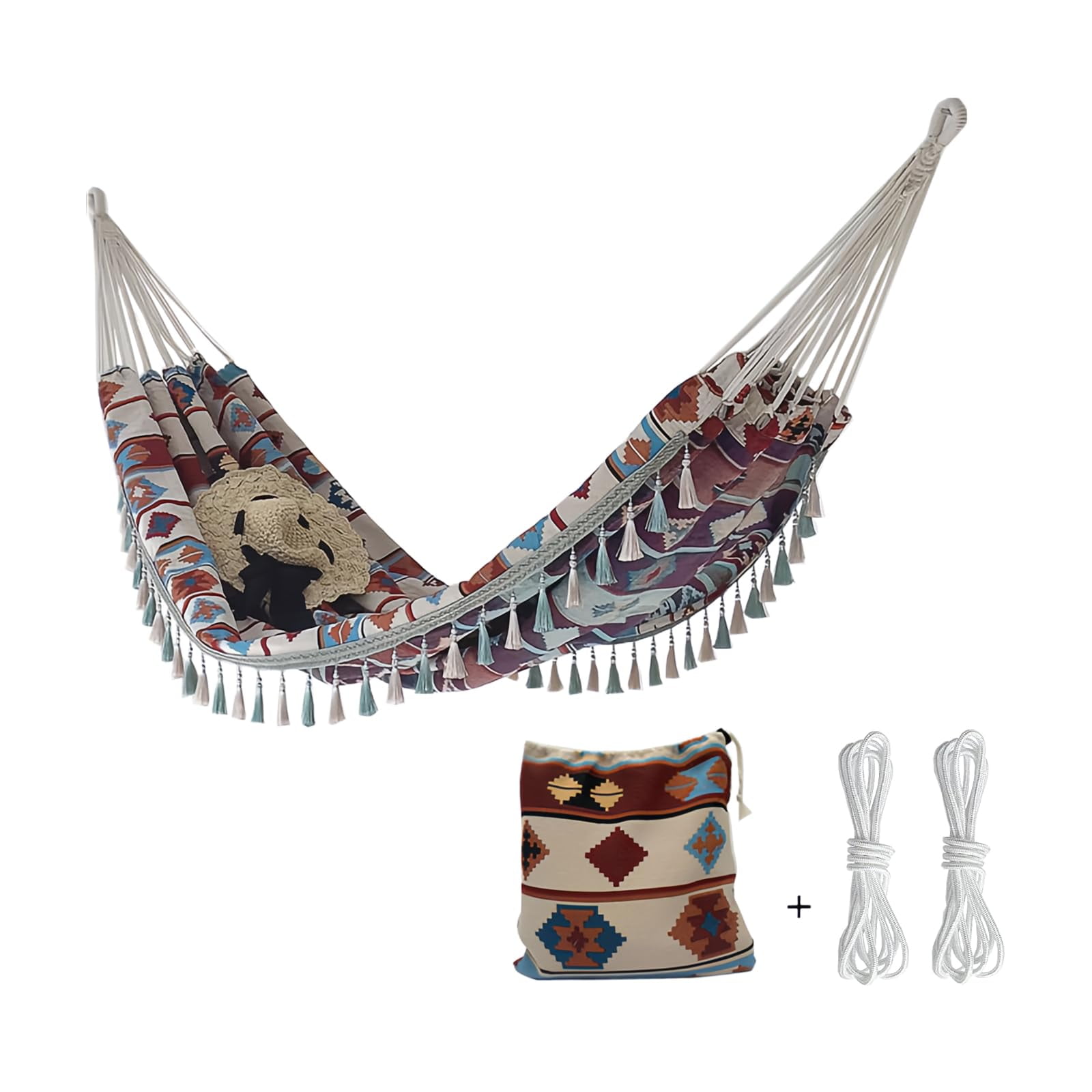 Xusx111 - Hamaca Del Patio Trasero Con Borlas,hamacas Del Jardín Con Portador Portátil,bolsa De Franja Deluxe Para Patio,jardín,patio Trasero,playa,tela De Porche Al Aire Libre E Interior