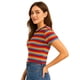 thumbnail image 2 of Crop top canalé básico mangas cortas rayado cuello negro., 2 of 4
