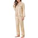 thumbnail image 4 of INSPIRE CHIC Conjunto de Pijama de Satén a Rayas para Mujer, Manga Larga, Botones, Cuello con Muesca, Conjunto de Descanso con Cintura Elástica S Champán, 4 of 6