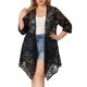 thumbnail image 1 of Agnes Orinda Mujeres Talla Grande Encaje Crochet Chal Draped Ligero Abierto Frente Cubiertas Cárdigans Casuales 1X Negro, 1 of 7