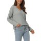 thumbnail image 4 of INSPIRE CHIC Suéter Ligero Casual Suelto de Manga Larga con Cuello en V de Punto de Waffle para Mujer S Gris, 4 of 6
