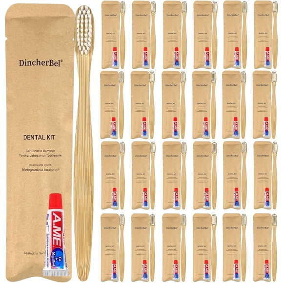 Kit Cepillos Dentales de Bambú Desechables DincherBel para Viaje