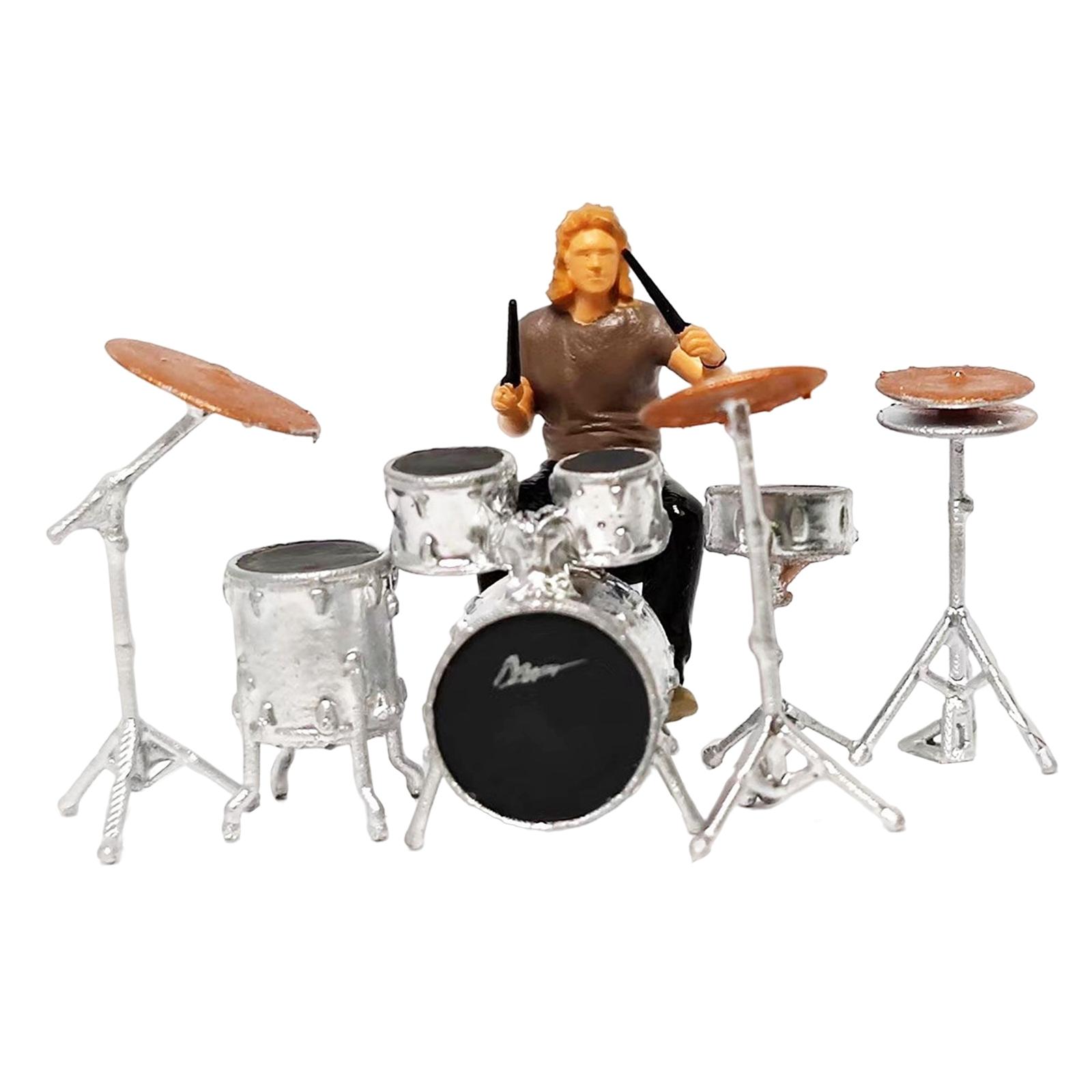 Bothyi - Pintado A Mano 1:64 Rock Music People Figure Dioramas Fairy Garden Movie Props Brown Drummer Set