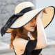 thumbnail image 2 of Sombrero de paja con lazo grande para mujer, gorra de playa grande, flexible, plegable y enrollable, sombrero para el sol, gorra de playa de verano con protección UV., 2 of 5