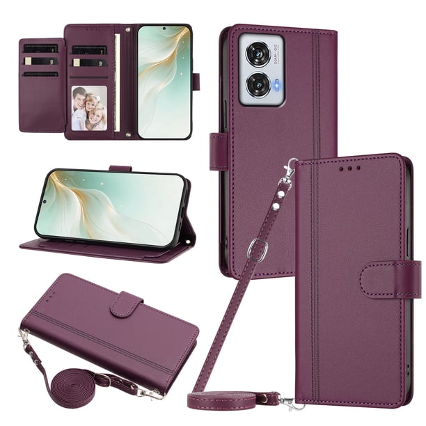 Funda Tipo Libro para Motorola Moto G85 5G, Tapa con Imán, Morado Oscuro