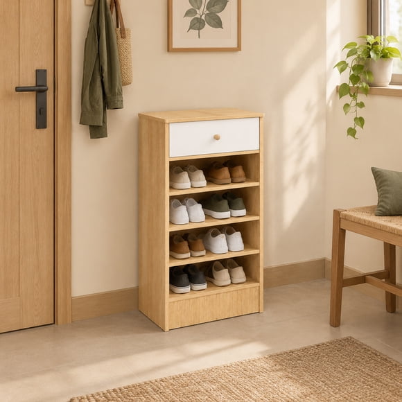 Mueble Organizador De Zapatos Zapatera Con Cajón Estilo Minimalista Madera 40x32x79cm Diseño Compacto